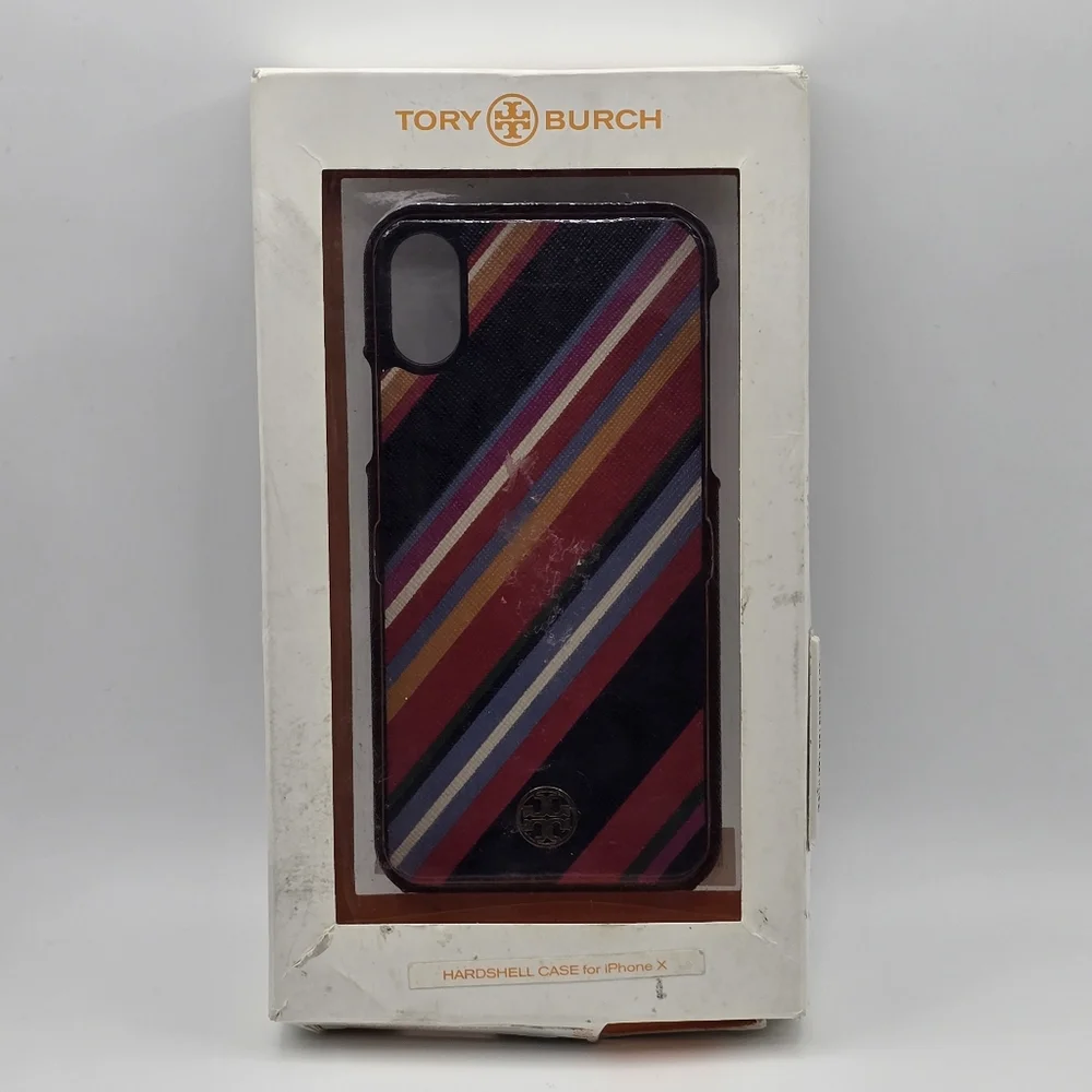 Tory Burch Diagonal Striped Vibrant Multicolor Hardshell Phone Case iPhone X